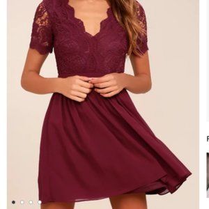 Lulus Angel in Disguise Burgandy Lace Skater Dress